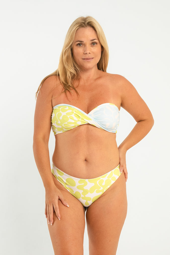 light blue and lime green reversible full coverage low waisted swim bottom 