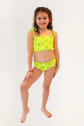 lime palm printed bikini swim for girls slightly high waisted and adjustable straps with smocked detailing