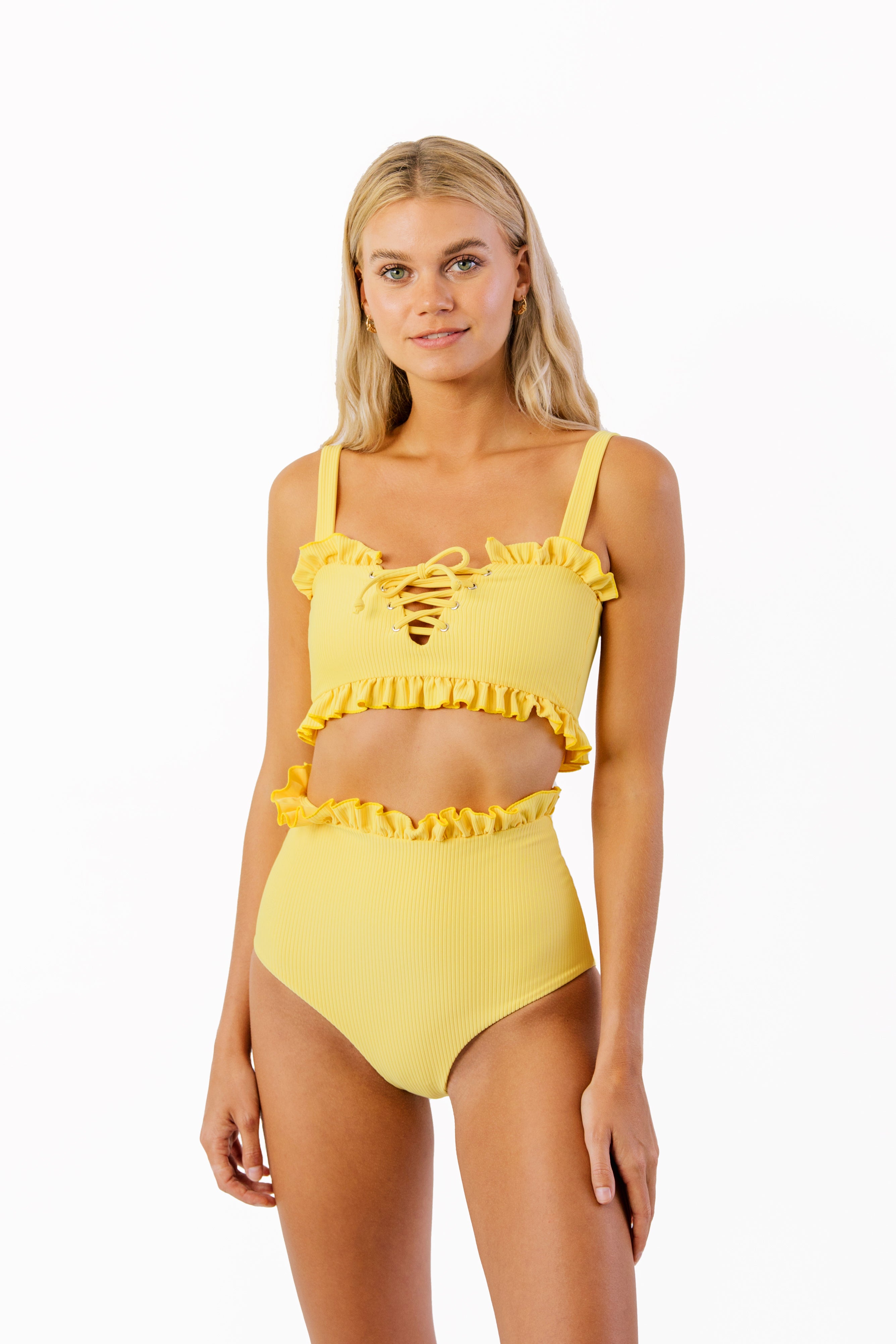 Womens Citrine Swim Swimwear  Ivy Ruffled Bikini Top CREAM